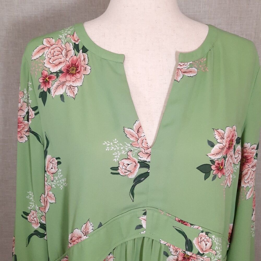 LOFT Babydoll Peasant Top Size Medium Empire CottageCore Boho Chic Floral Green - Picture 6 of 15